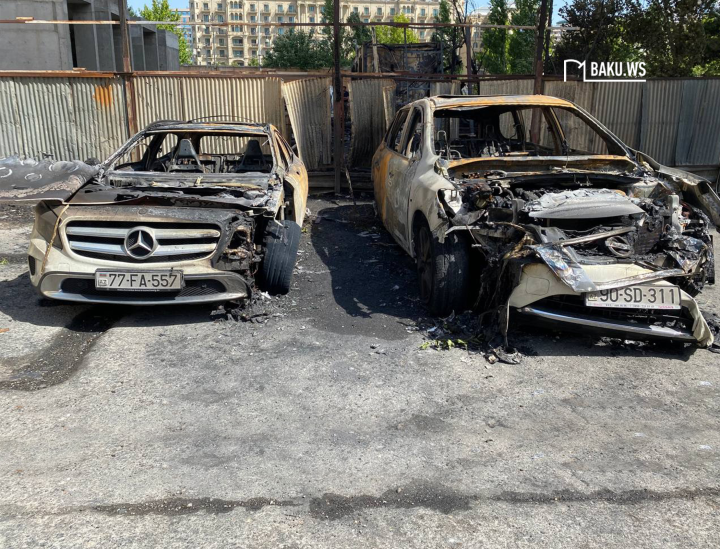 Bakıda yanıb kül olan lüks avtomobillərin GÖRÜNTÜSÜ - FOTO/VİDEO