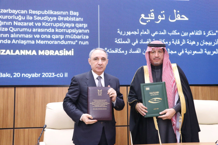 Azərbaycanla Səudiyyə Ərəbistanı korrupsiyanın qarşısının alınması sahəsində Anlaşma Memorandumu imzalayıb