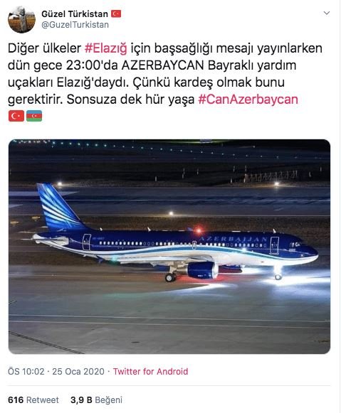 Azərbaycandan Türkiyəyə “yardım aparan” təyyarə fotosu