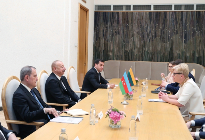 Vilnüsdə Azərbaycan Prezidenti İlham Əliyevin Litvanın Baş naziri İnqrida Şimonite ilə görüşüb