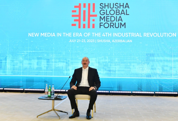 Şuşada Qlobal Media Forumu keçirilir Prezident İlham Əliyev Forumda çıxış edir VİDEO