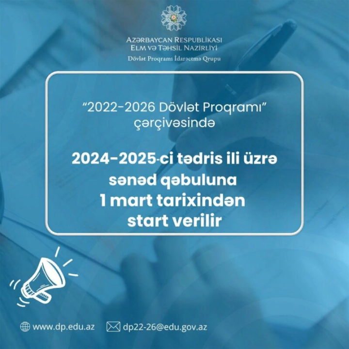 “2022–2026-cı illər üçün Dövlət Proqramı”- Sənəd qəbulu başlayır