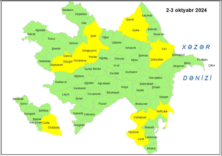 Küləkli hava şəraiti ilə bağlı sarı xəbərdarlıq verilib