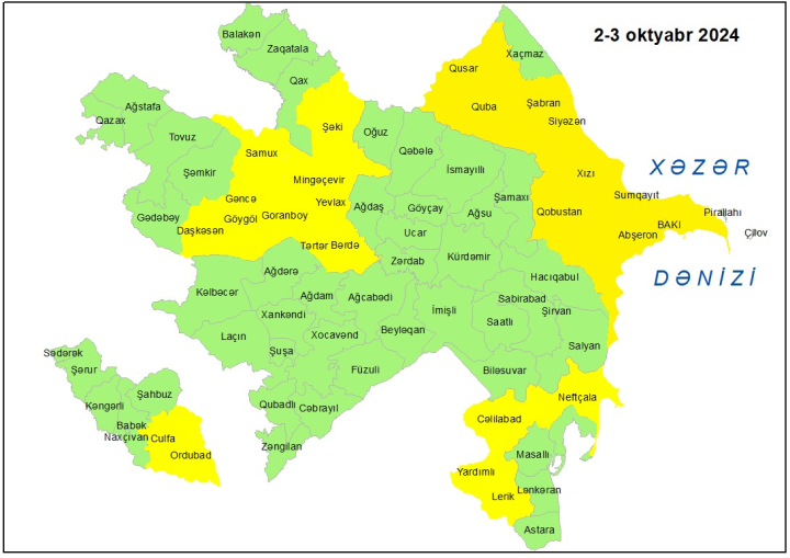Küləkli hava şəraiti ilə bağlı sarı xəbərdarlıq