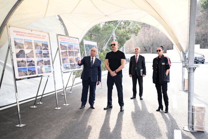 Prezident və birinci xanım Ağdərənin Umudlu kəndinə gedən avtomobil yolunun açılışında iştirak edib