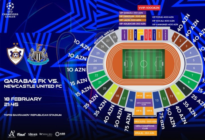 “Qarabağ” – “Nyukasl” oyununa biletlərin qiyməti məlum olub