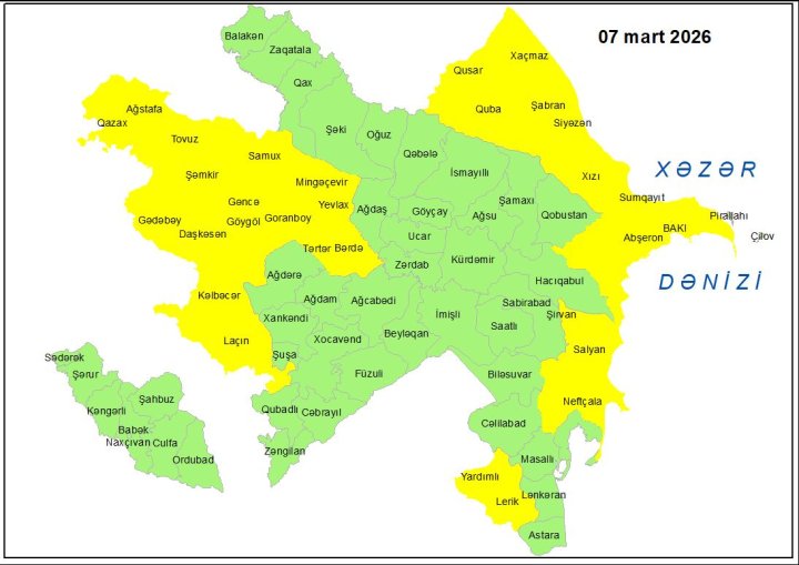Küləkli hava şəraiti ilə bağlı sarı xəbərdarlıq verilib