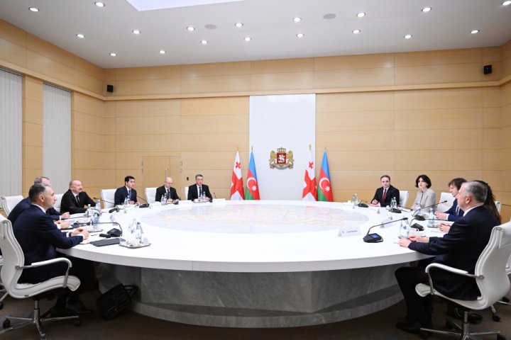 İlham Əliyevin Gürcüstanın Baş naziri İrakli Kobaxidze ilə geniş tərkibdə görüşü olub